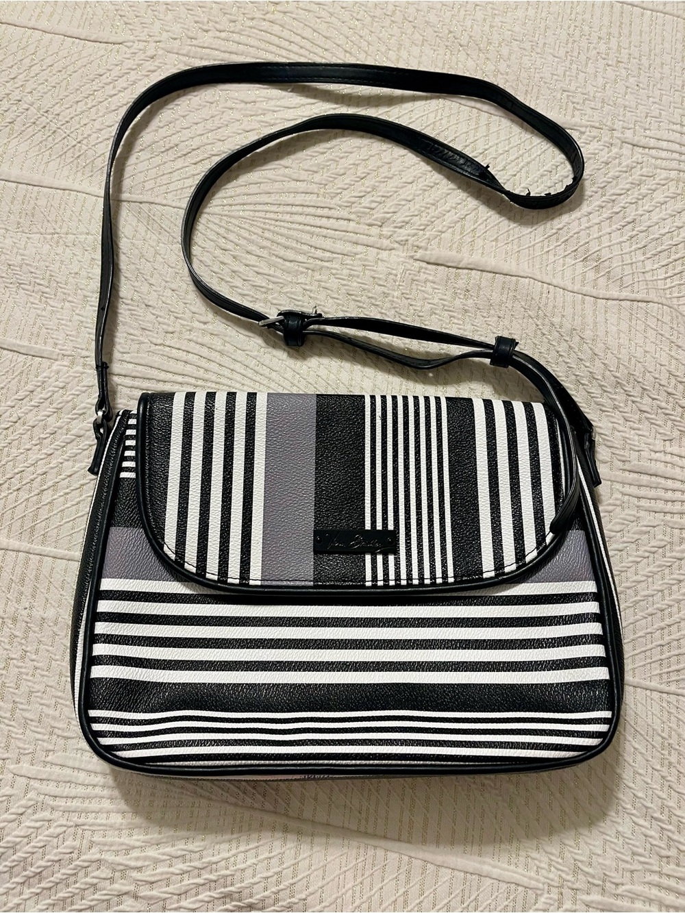 Vera Bradley Black, White & Gray Striped Crossbody Bag